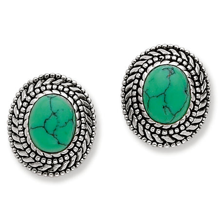 Sterling Silver Antiqued Simulated Turquoise Post Earrings