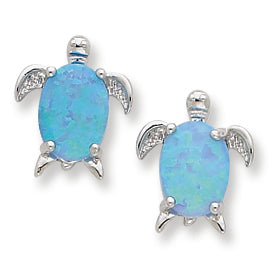 Sterling Silver Created Opal Turtle Post Earrings