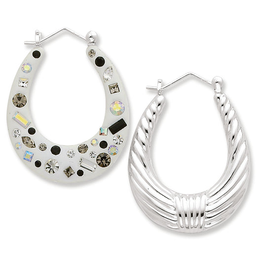 Sterling Silver Enamel & Preciosa Crystal Reversible Hoop Earrings