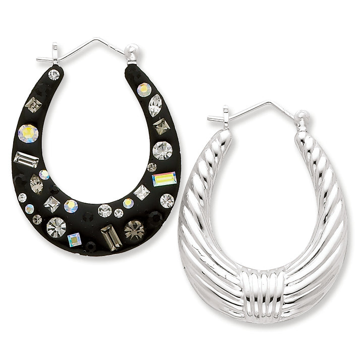Sterling Silver Enamel & Preciosa Crystal Reversible Hoop Earrings