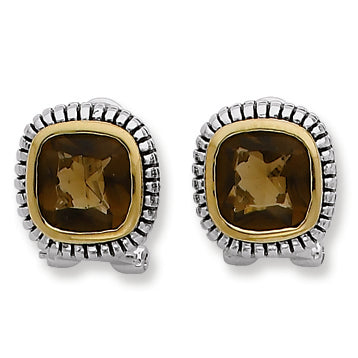 Sterling Silver Gold-Plated Antiqued Brown CZ Earrings