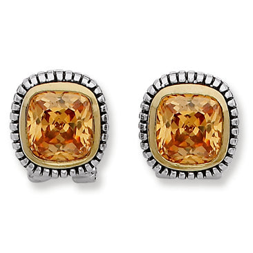 Sterling Silver Gold-Plated Antiqued Champagne CZ Earrings