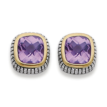 Sterling Silver Gold-Plated Antiqued Purple CZ Earrings
