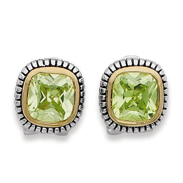 Sterling Silver Gold-Plated Antiqued Light Green CZ Earrings