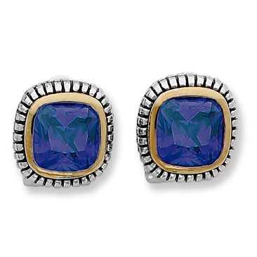 Sterling Silver Gold-Plated Antiqued Purple CZ Earrings