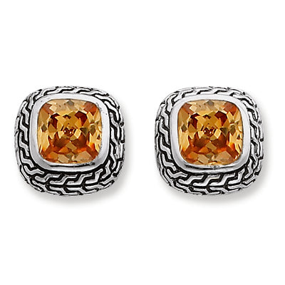 Sterling Silver Antiuqed Champagne CZ Earrings
