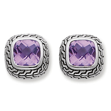 Sterling Silver Antiuqed Purple CZ Earrings