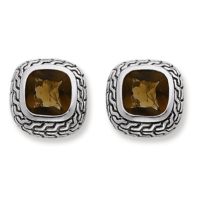 Sterling Silver Antiuqed Brown CZ Earrings