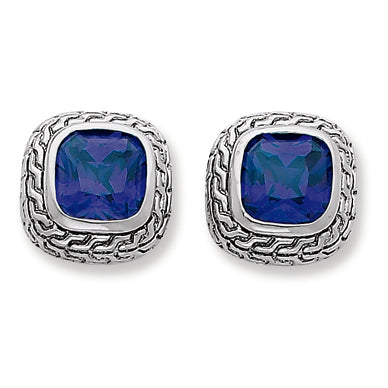 Sterling Silver Antiuqed Purple CZ Earrings