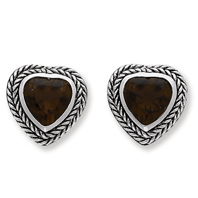 Sterling Silver Antiuqed Smokey Topaz Earrings