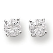 Sterling Silver 4mm Round Basket Set CZ Stud Earrings