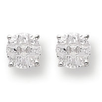 Sterling Silver 6mm Round Basket Set CZ Stud Earrings