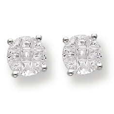 Sterling Silver 7mm Round Basket Set CZ Stud Earrings