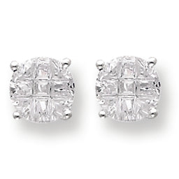 Sterling Silver 8mm Round Basket Set CZ Stud Earrings