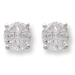 Sterling Silver 10mm Round Basket Set CZ Stud Earrings