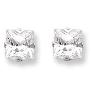 Sterling Silver 5mm Square CZ 4 Prong Stud Earrings