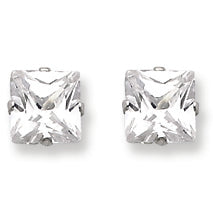 Sterling Silver 6mm Square CZ 4 Prong Stud Earrings