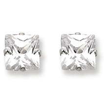 Sterling Silver 6mm Square CZ 4 Prong Stud Earrings
