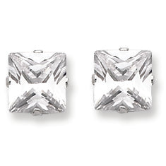 Sterling Silver 7mm Square CZ 4 Prong Stud Earrings