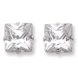 Sterling Silver 8mm Square CZ 4 Prong Stud Earrings