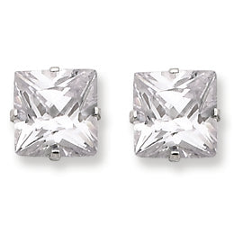 Sterling Silver 8mm Square CZ 4 Prong Stud Earrings