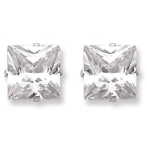 Sterling Silver 9mm Square CZ 4 Prong Stud Earrings