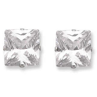 Sterling Silver 10mm Square CZ 4 Prong Stud Earrings