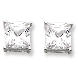 Sterling Silver 7mm Square CZ Basket Set Stud Earrings