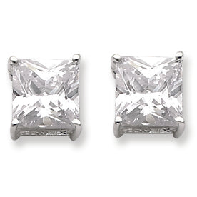 Sterling Silver 8mm Square CZ Basket Set Stud Earrings