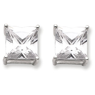 Sterling Silver 9mm Square CZ Basket Set Stud Earrings