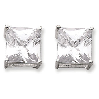 Sterling Silver 10mm Square CZ Basket Set Stud Earrings