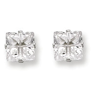 Sterling Silver 5mm Square CZ 4 Prong Stud Earrings