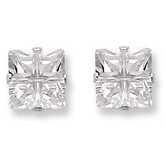 Sterling Silver 7mm Square CZ 4 Prong Stud Earrings