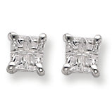 Sterling Silver 4mm Square CZ Basket Set Stud Earrings