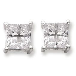 Sterling Silver 7mm Square CZ Basket Set Stud Earrings