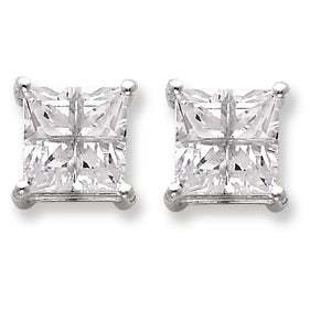 Sterling Silver 8mm Square CZ Basket Set Stud Earrings