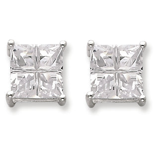 Sterling Silver 9mm Square CZ Basket Set Stud Earrings