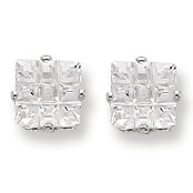 Sterling Silver 5mm Square CZ 4 Prong Stud Earrings