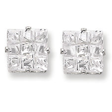 Sterling Silver 7mm Square CZ 4 Prong Stud Earrings