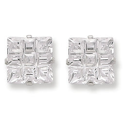 Sterling Silver 8mm Square CZ 4 Prong Stud Earrings