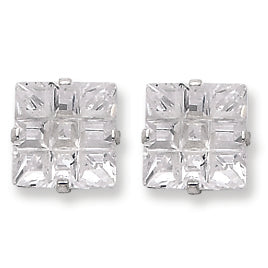 Sterling Silver 9mm Square CZ 4 Prong Stud Earrings