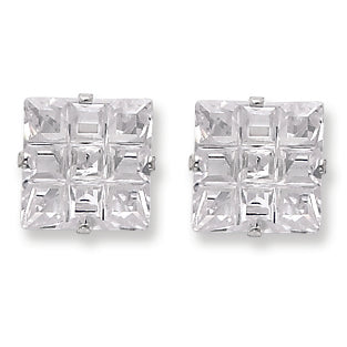 Sterling Silver 10mm Square CZ 4 Prong Stud Earrings