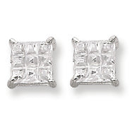 Sterling Silver 5mm Square CZ Basket Set Stud Earrings