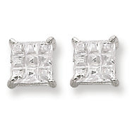 Sterling Silver 5mm Square CZ Basket Set Stud Earrings