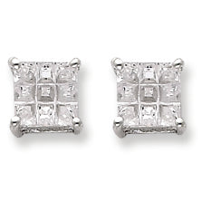 Sterling Silver 6mm Square CZ Basket Set Stud Earrings