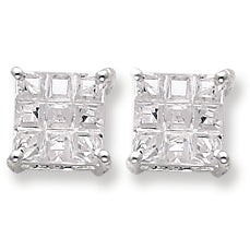 Sterling Silver 7mm Square CZ Basket Set Stud Earrings