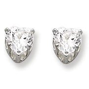 Sterling Silver 5mm Heart 3 Prong CZ Stud Earrings