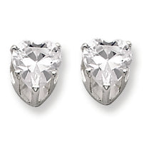 Sterling Silver 6mm Heart 3 Prong CZ Stud Earrings