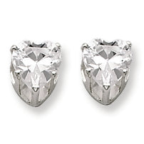 Sterling Silver 6mm Heart 3 Prong CZ Stud Earrings