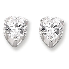 Sterling Silver 7mm Heart 3 Prong CZ Stud Earrings